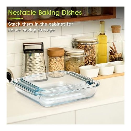  NUTRIUPS 3.1QT Square Glass Baking Dish,10.7x 10.7In Large Square Baking Dish for Oven，Large Square Baking Pan