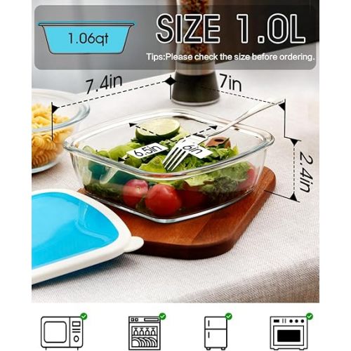  NUTRIUPS 1 QT Square Glass Baking Dish with Lid, 7x7-Inch Baking Dish for Oven, Small Glass Food Bakeware