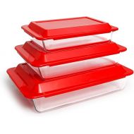 NUTRIUPS 3 Pieces Glass Baking Dish with Lid, Clear Rectangular Glass Casserole Dish with Lid Glass Baking Pan Set for Lasagna, Glass Bakeware Set(1QT+1.8QT+3QT)