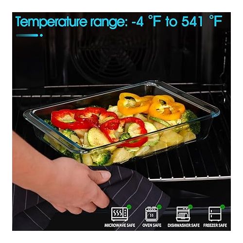  NUTRIUPS 3 Pieces Glass Baking Dish with Lid, Clear Rectangular Glass Casserole Dish with Lid Glass Baking Pan Set for Lasagna, Glass Bakeware Set(1QT+1.8QT+3QT)