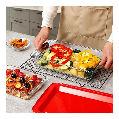  NUTRIUPS 3 Pieces Glass Baking Dish with Lid, Clear Rectangular Glass Casserole Dish with Lid Glass Baking Pan Set for Lasagna, Glass Bakeware Set(1QT+1.8QT+3QT)