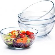 NUTRIUPS 8 Inch Glass Bowls, 54oz Glass Bowl Set of 4, Clear Tempered Glass Salad Bowls for Kitchen Microwave and Oven Safe (8 inch, Set of 4)