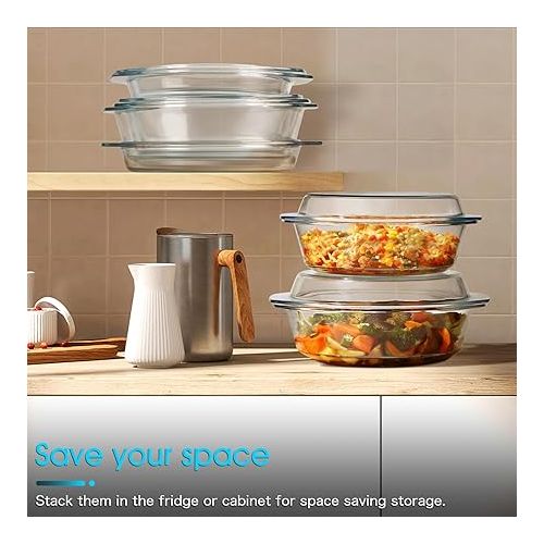  NUTRIUPS 2.5L Round Glass Casserole Dish with Glass Lid, Tempered Glass, Large Glass Microwave Bowls with Glass Lid