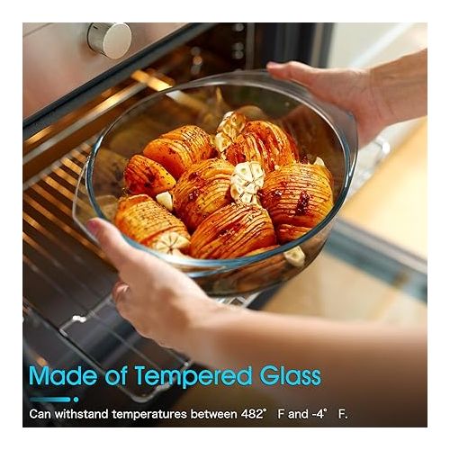  NUTRIUPS 2.5L Round Glass Casserole Dish with Glass Lid, Tempered Glass, Large Glass Microwave Bowls with Glass Lid