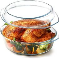 NUTRIUPS 4L Round Glass Casserole Dish with Glass Lid, Tempered Glass, Large Glass Microwave Bowls with Glass Lid