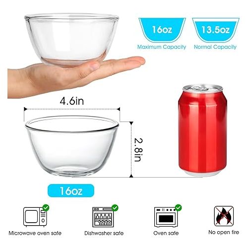  NUTRIUPS 3 Pack Clear Glass Bowls Set 13.5oz Glass Prep Bowls Glass Bowls for Kitchen (4.6 inch)