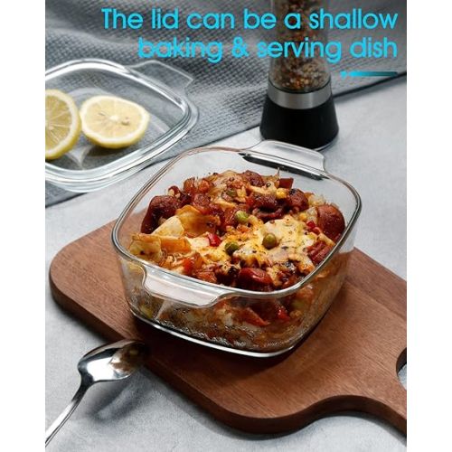  NUTRIUPS 1L Glass Casserole Dish for Oven with Lid Square Casserole Dish with Lid, Mini Glass Casserole Cookware Small Casserole Dish