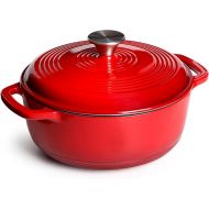 NUTRIUPS Enameled Cast Iron Dutch Oven Pot with Lid Heavy Duty Casserole Dish 3-Quart (Red)