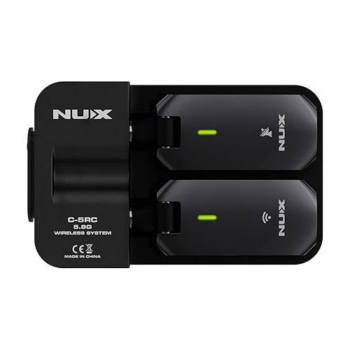  NUX C-5RC 5.8GHz Wireless Guitar System for Active or Passive Pickup Guitar, Charging Case included, UHF Guitar Wireless Transmitter Receiver Low Interference, Auto Match