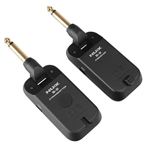  NUX B-2 Wireless Guitar System 2.4GHz Rechargeable 4 Channels Wireless Audio Transmitter Receiver 4ms Latency for Passive Guitar (Black)