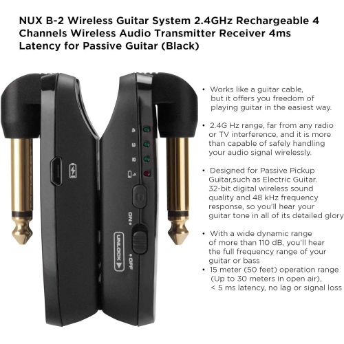  NUX B-2 Rechargeable 2.4GHZ 4 Channels Wireless Guitar System Digital Guitar Transmitter Receiver