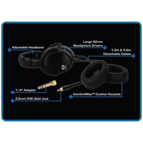  NVX Studio Over-Ear [42mm Driver] Headphones with ComfortMax Earpad Cushions and 14-inch Adapter [XPT100]