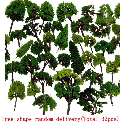  [아마존베스트]NW 32pcs Mixed Model Trees Model Train Scenery Architecture Trees Model Scenery with No Stands（0.79-6.30inch）