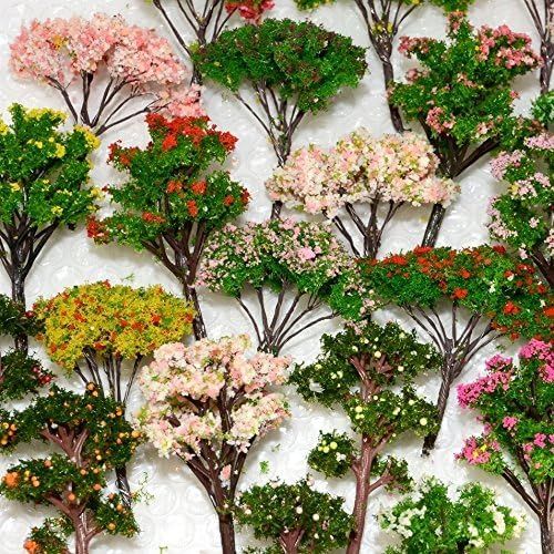  [아마존베스트]NW 32pcs Mixed Colorful Model Trees Model Train Scenery Architecture Trees Model Scenery with No Stands（0.79-6.30inch）