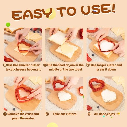  N/W Sandwich Cutter and Sealer - Decruster Sandwich Maker - Cut and Seal - Great for Lunchbox and Bento Box - Boys and Girls Kids Lunch - Sandwich Cutters for Kids