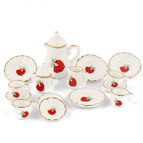  NW 1 Set 15 Pieces Ceramics Tea Cup Set Lovely Dollhouse Decoration Set Dollhouse Kitchen Accessories (#10)