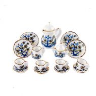 NW 1 Set 15 Pieces 1:12 Ceramics Tea Cup Set Lovely Dollhouse Decoration Set Dollhouse Kitchen Accessories (#18)