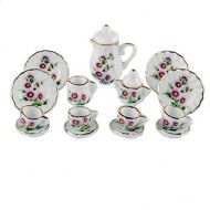 NW 1 Set 15 Pieces Ceramics Tea Cup Set Lovely Dollhouse Decoration Set Dollhouse Kitchen Accessories (#17)