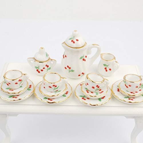  NW 1 Set 15 Pieces Ceramics Tea Cup Set Lovely Dollhouse Decoration Set Dollhouse Kitchen Accessories (#1)