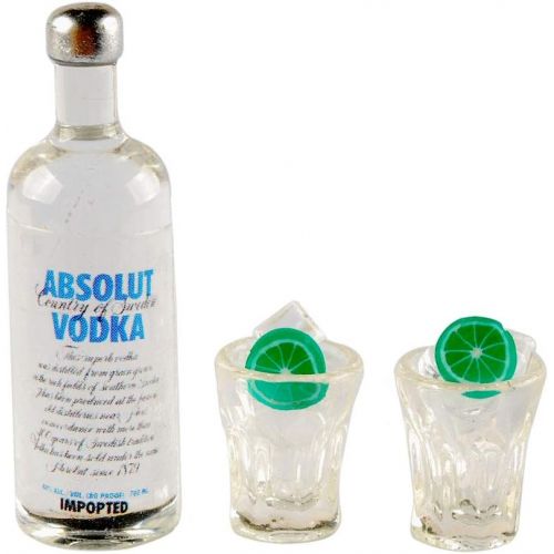  NWFashion Miniature 1:12 Scale Vodka Drink Bottle+Cup for Dollhouse Scenery Accessories Furniture (3set)