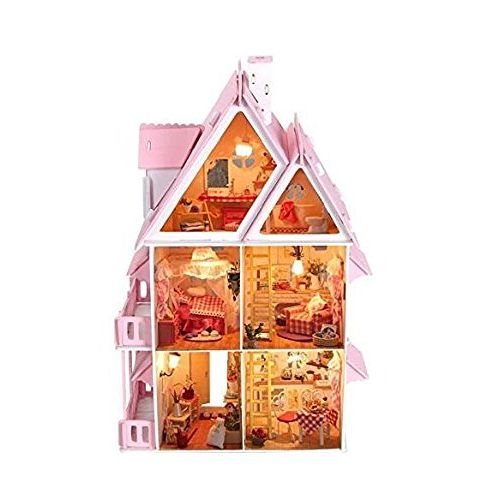  NWFashion Childrens 17 2 Floors with Furnitures Lights DIY Kits Assemble Miniature Wooden Dollhouse(Sunshine Alice)