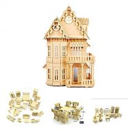 NWFashion 17 Wooden Dream Dollhouse 2 Floors with Furnitures DIY Kits Miniature Doll House (Gothic Furnitures Sets)