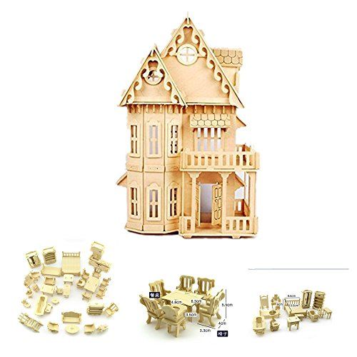  NWFashion 17 Wooden Dream Dollhouse 2 Floors with Furnitures DIY Kits Miniature Doll House (Gothic Furnitures Sets)