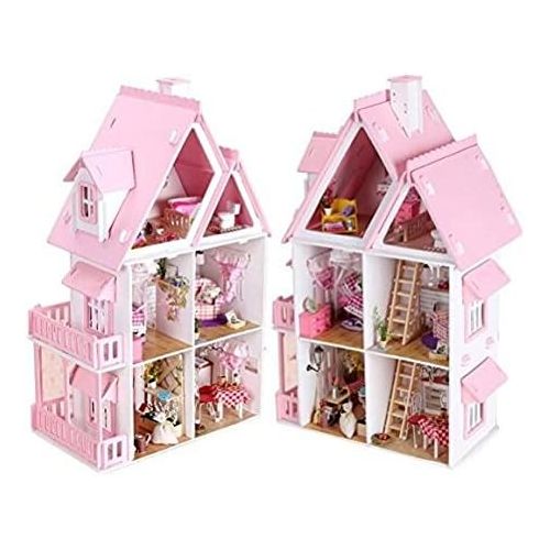  NWFashion Childrens 17 2 Floors with Furnitures Lights DIY Kits Assemble Miniature Wooden Dollhouse(Sunshine Alice)