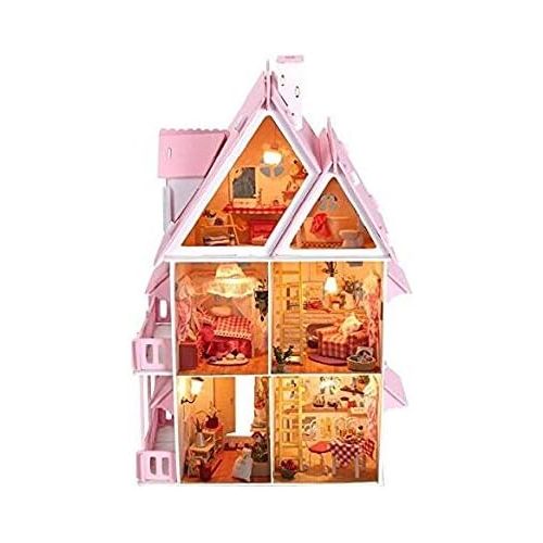  NWFashion Childrens 17 2 Floors with Furnitures Lights DIY Kits Assemble Miniature Wooden Dollhouse(Sunshine Alice)