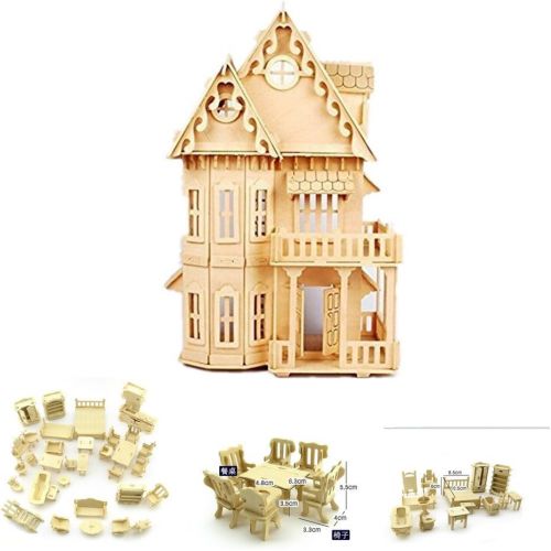  NWFashion Childrens 17 2 Floors with Furnitures Lights DIY Kits Assemble Miniature Wooden Dollhouse(Sunshine Alice)