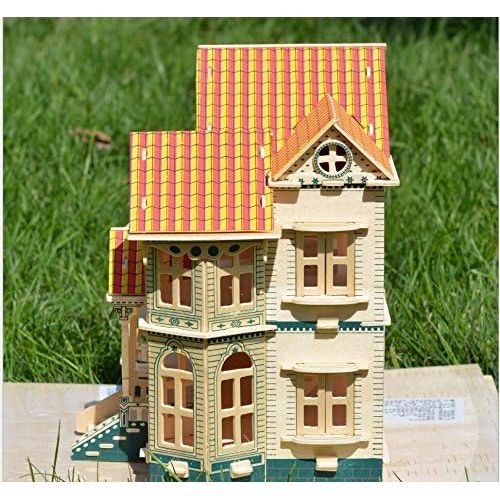  NWFashion Childrens 17 2 Floors with Furnitures Lights DIY Kits Assemble Miniature Wooden Dollhouse(Sunshine Alice)