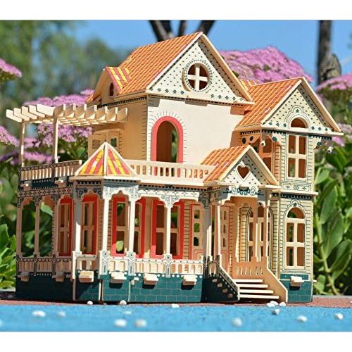  NWFashion Childrens 17 2 Floors with Furnitures Lights DIY Kits Assemble Miniature Wooden Dollhouse(Sunshine Alice)