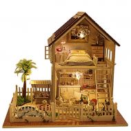 NWFashion Tall Two Floor Miniature Wooden Kits DIY Handmade Villa Dollhouse (Paris Flat+Cover)