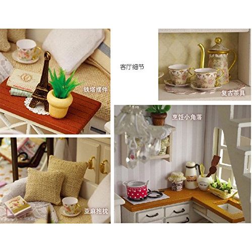  NWFashion Tall Two Floor Miniature Wooden Kits DIY Handmade Villa Dollhouse (Paris Flat+Cover)