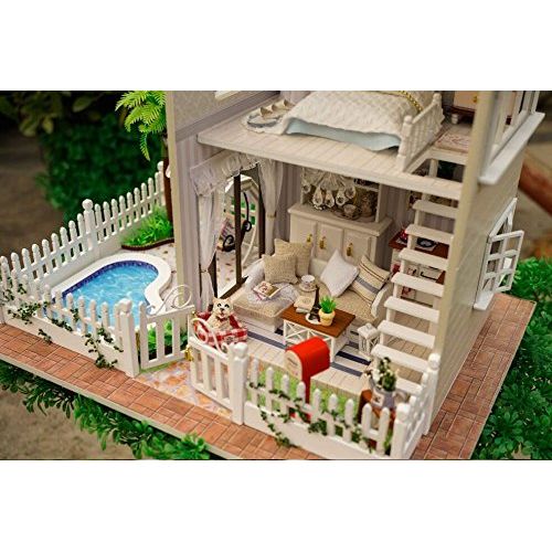  NWFashion Tall Two Floor Miniature Wooden Kits DIY Handmade Villa Dollhouse (Paris Flat+Cover)