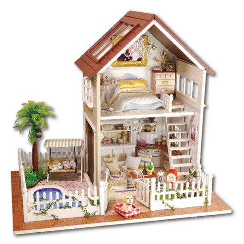  NWFashion Tall Two Floor Miniature Wooden Kits DIY Handmade Villa Dollhouse (Paris Flat+Cover)