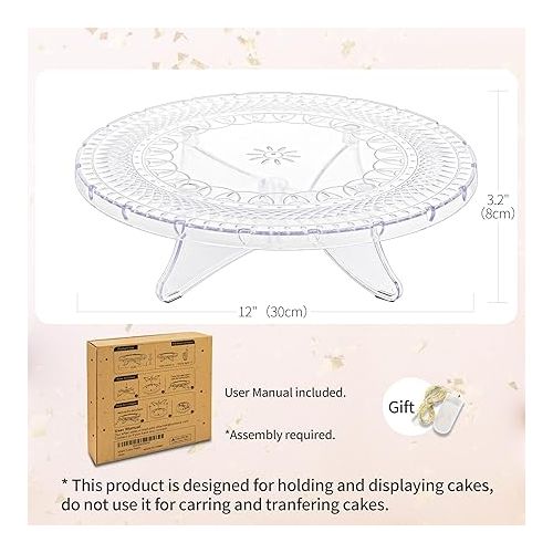  NWK 12inch Lighted Clear Cake Stand Plate Holder with String Lights Fit for 6inch, 8 inch, 10 inch, 12 inch Cakes for Wedding Birthday Cake Decorations