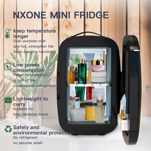  [아마존베스트]NXONE Mini Fridge, 6 Litres Cooler and Warmer Compact Refrigerator with AC/DC Power, Portable Fridge Great for Skincare, Foods, Medications, Breast Milk, Home and Travel, Black