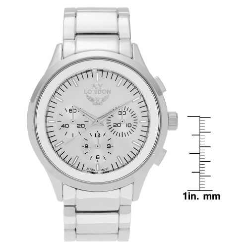  NY London Mens Large Round Face Polished Link Bracelet Watch by Geneva Platinum