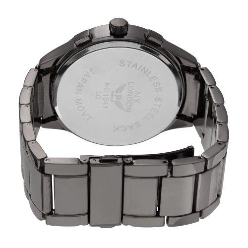  NY London Mens Large Round Face Polished Link Bracelet Watch by Geneva Platinum