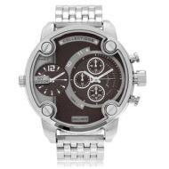 NY London Mens Silvertone Dual Time Zone Dial Link Bracelet Watch by Geneva Platinum