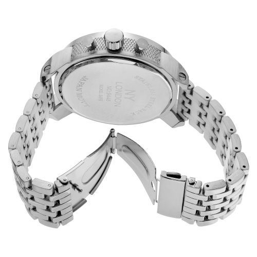  NY London Mens Silvertone Dual Time Zone Dial Link Bracelet Watch by Geneva Platinum