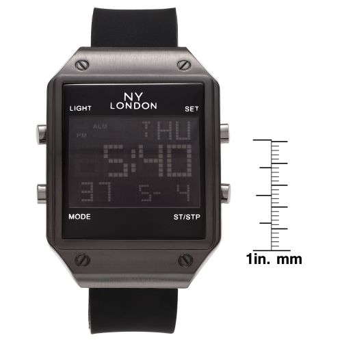  NY London Mens Square Face Digital Black Strap Watch by Geneva Platinum