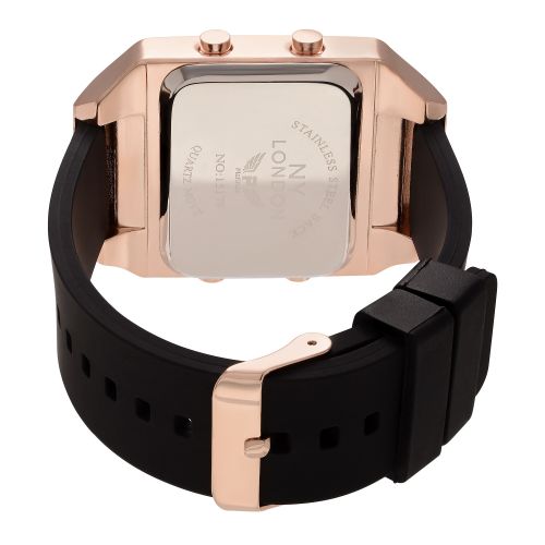  NY London Mens Square Face Digital Black Strap Watch by Geneva Platinum