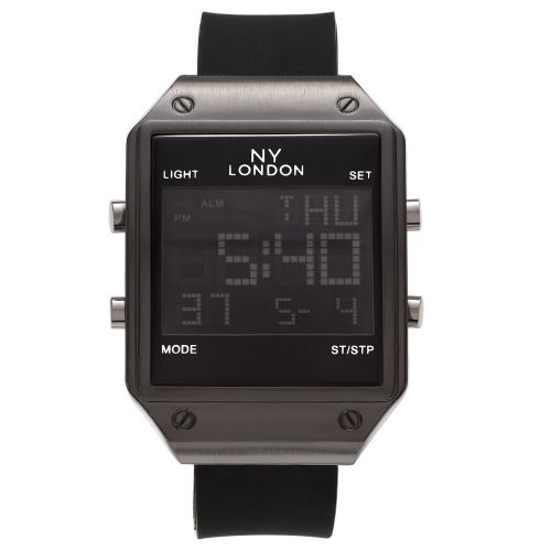  NY London Mens Square Face Digital Black Strap Watch by Geneva Platinum