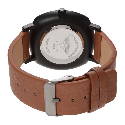  NY London Mens Round Case Faux Leather Strap Watch by Geneva Platinum