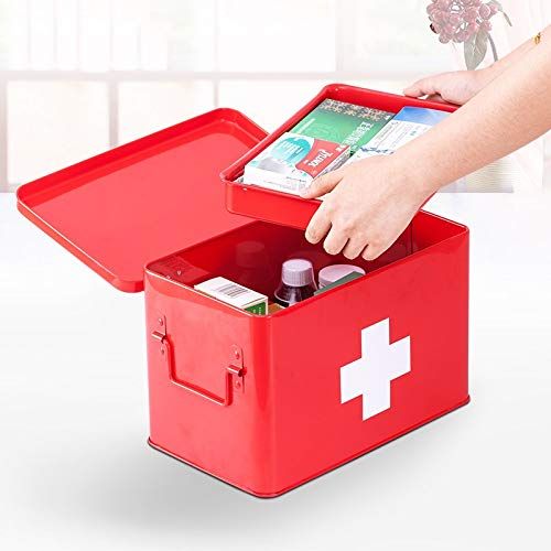  NYDZDM First aid kit NYDZDM Metal Medicine Box Home First Aid Box, Household Medical Kit Suitcase, Child Emergency Medical Kit (Color : Red)