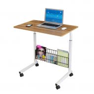 NYJS Computer Table NYJS Laptop Table, Standing Lift Desk and Workstation, Wooden Panel Mobile Portable Bedside Sofa Trolley Tray Side Table, Bamboo Color, 70-90cm Adjust Computer Desk Folding,Compute