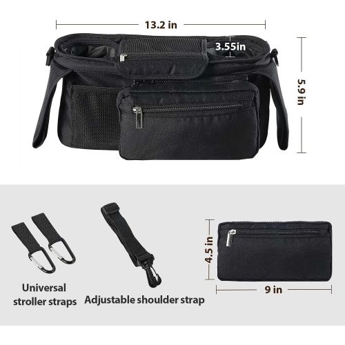  NYJUCL Baby Stroller Organizer with Cup Holder, Large Capacity Universal Portable Black Accessories Caddy Bag, Compatible with Graco Doona Nuna Uppababy Bob Britax Baby Trend Jogger and A