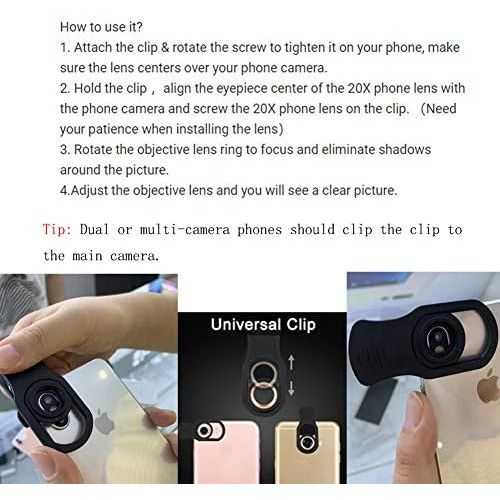  [아마존베스트]NYimage Phone Zoom Lens 20 X- Cell Phone Lens and Monocular Telescope, Phone Camera Lens for iPhone, Samsung, Android Smartphone (Black)